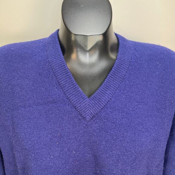 Nordstrom Wool V Neck Pullover Sweater Blue Long Sleeve Pullover - Picture 4 of 8